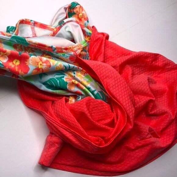 Danskin NOW Athletic Workout Double 2-Layer Top Coral Green L (10-12) Tropical - Picture 9 of 9